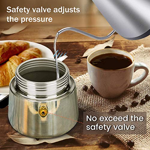 Godmorn Cafetera Italiana,Cafetera espressos en Acero inoxidable430,6 Tazas(300ml),Conveniente para la Cocina de inducción,Cafetera Moka Clásica,Plata, Uso Doméstico y en la Oficina.