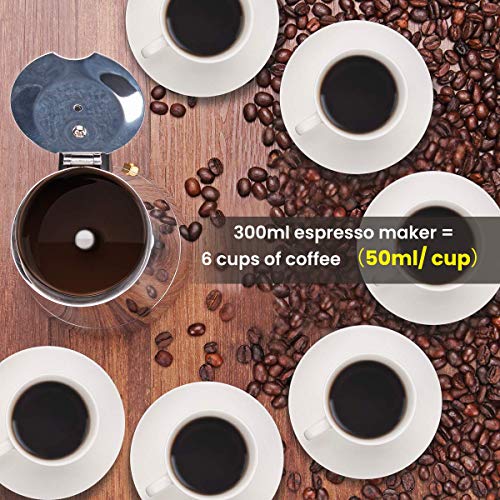 Godmorn Cafetera Italiana,Cafetera espressos en Acero inoxidable430,6 Tazas(300ml),Conveniente para la Cocina de inducción,Cafetera Moka Clásica,Plata, Uso Doméstico y en la Oficina.