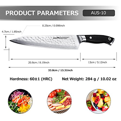 Godmorn Cuchillo Damasco, Cuchillo de Chef, Cuchillo de Cocina Profesional de Acero Inoxidable Japonés de 8 Pulgadas, Mango G10, Cuchillo de Damasco, Regalo Ideal con Caja de Regalo Magnética