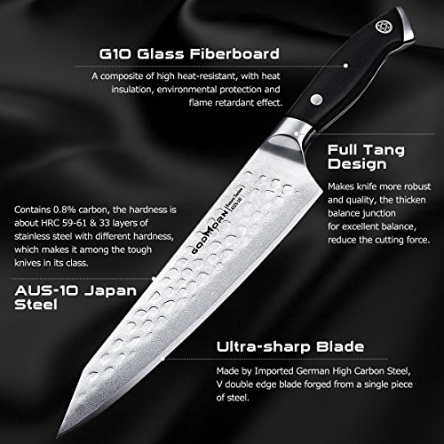 Godmorn Cuchillo Damasco, Cuchillo de Chef, Cuchillo de Cocina Profesional de Acero Inoxidable Japonés de 8 Pulgadas, Mango G10, Cuchillo de Damasco, Regalo Ideal con Caja de Regalo Magnética