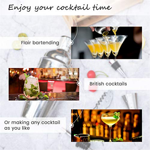 Godmorn Set de Cocktail, Accesorios de Cóctel de Acero Inoxidable 13 Pezzi, Shaker 550ml, Abridor de Botellas, Cucharilla Cocktail y Estantes de Madera, 20 Folletos de Recetas de Cócteles