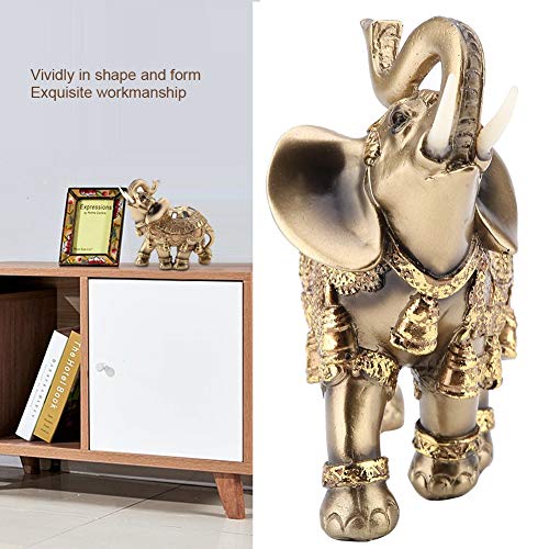 Golden Polyresin Estatua de elefante Escultura Tronco Riqueza Afortunada Coleccionable Estatuilla Regalo Decoración para el hogar Feng Shui Ornamento(L)