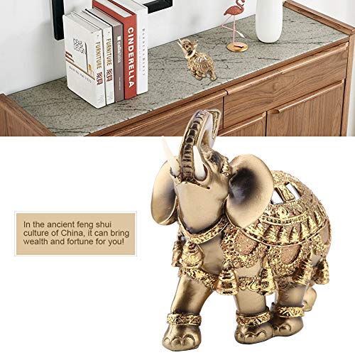 Golden Polyresin Estatua de elefante Escultura Tronco Riqueza Afortunada Coleccionable Estatuilla Regalo Decoración para el hogar Feng Shui Ornamento(L)