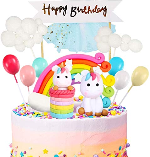 GOLDGE 25pz Decoracion Tarta Unicornio para Niños, Toppers para Tartas Happy Birthday Globos Arcoiris Estrella Cake Fiesta de La Fiesta para Cumpleaños Boda