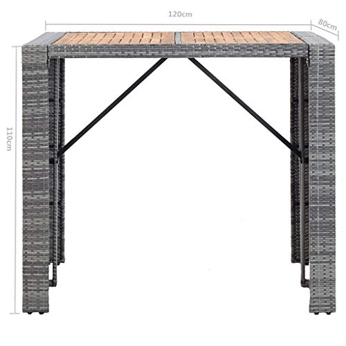 Goliraya Muebles de Bar Jardín Exterior 5 pzas Ratán Sintético Madera Acacia Gris,Mesa y Sillas Jardín,Mesa y Sillas Exterior,Mesa y Sillas de Bar,Conjunto Mesa y Sillas Jardin y Terraza