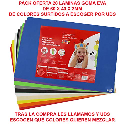 Goma Eva Barata 20 Láminas de 60 x 40 x 2mm de Colores Surtidos a Escoger por Uds Tras la compra Nosotros les llamamos y Uds Escogen qué Colores Necesitan de Foam ó Foamy