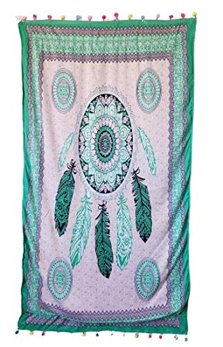 Goodforgoods Pareo Toalla Grande Playa Piscina para Mujer, Chica, Señora, Medidas 180x100 cm XXL con Mandala, Unicornio, Turquesa, Azul,Verde. (Verde y Blanco)