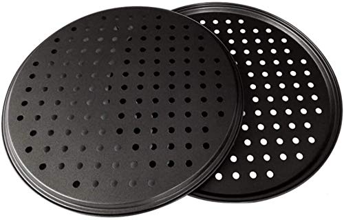 GOODGDN 2pcs moldes para Hornear Pizza, Utensilios para Hornear antiadherentes, Molde para Pizza con Agujeros, Bandeja Profesional para Hornear Pizza de Corteza crujiente Redonda de 32 cm