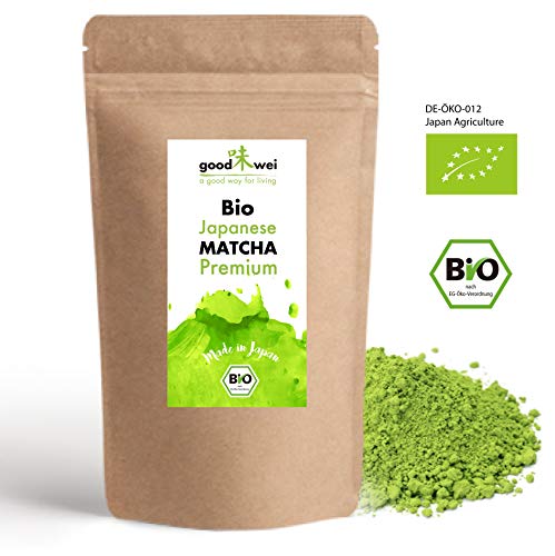 Goodwei Juego de Matcha - 30g Té Matcha Biológico Japonés, Cuenco Ceremonial, Batidor y Soporte (Seiun)