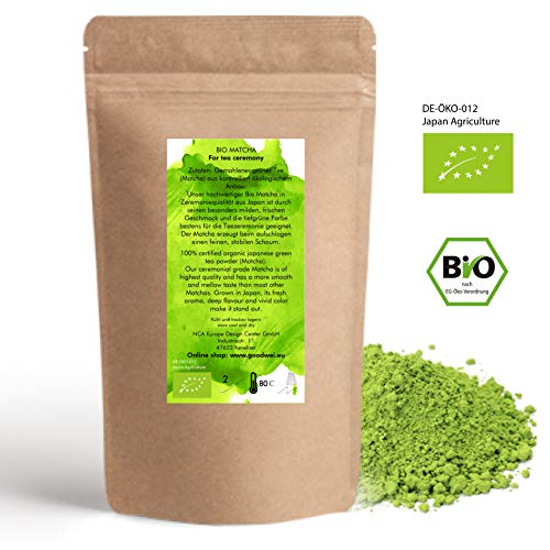 Goodwei Juego de Matcha - 30g Té Matcha Biológico Japonés, Cuenco Ceremonial, Batidor y Soporte (Seiun)