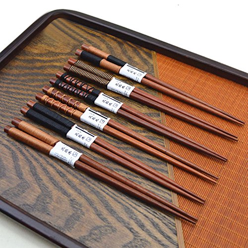 Gosear 6 Pares Palillos japoneses, caseros de Madera Natural del Japonés-Estilo Antideslizante vajilla del Regalo del Palillos fijado con la línea Atada