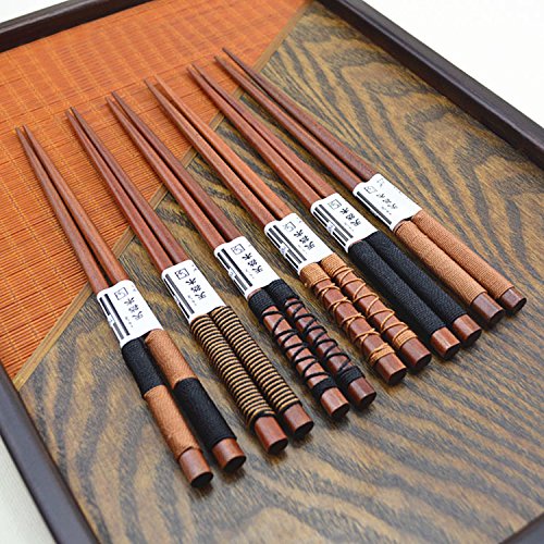 Gosear 6 Pares Palillos japoneses, caseros de Madera Natural del Japonés-Estilo Antideslizante vajilla del Regalo del Palillos fijado con la línea Atada