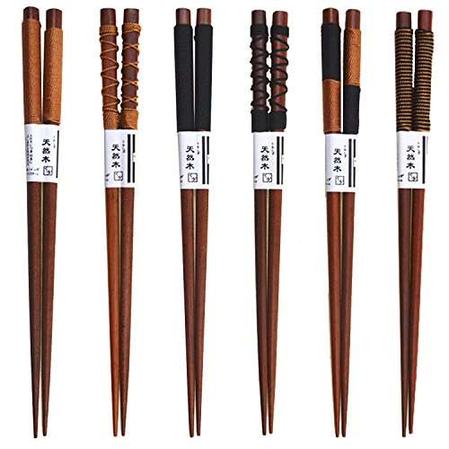 Gosear 6 Pares Palillos japoneses, caseros de Madera Natural del Japonés-Estilo Antideslizante vajilla del Regalo del Palillos fijado con la línea Atada