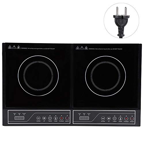 GOTOTO 220V / 3400W Cocina doméstica Cocina eléctrica de Doble inducción Panel táctil Cocina de inducción Enchufe de la UE