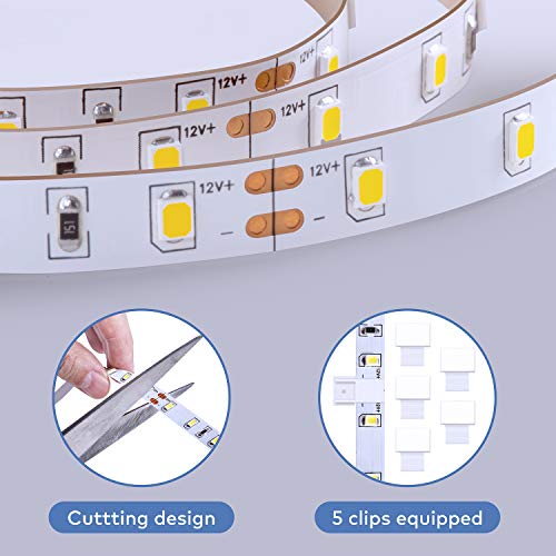 Govee Tira LED Blanco Frío 5M, Tiras LED Regulable Iliminición 2835 300 LED 6500K, Luces Kits Flexible para Armario, Dormitorio, Muebles, Cocina