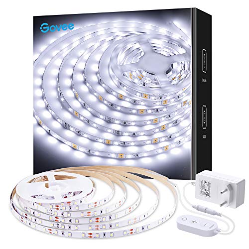 Govee Tira LED Blanco Frío 5M, Tiras LED Regulable Iliminición 2835 300 LED 6500K, Luces Kits Flexible para Armario, Dormitorio, Muebles, Cocina