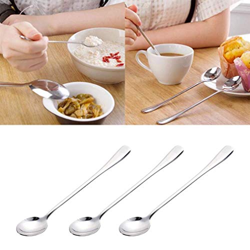 GPWDSN 5 PCS Cuchara Vajilla Cuchara Cuchara de café Utensilios Cuchara Cuchara Moda Mango Largo Acero Inoxidable clásico para Cocina Hogar Café Restaurante