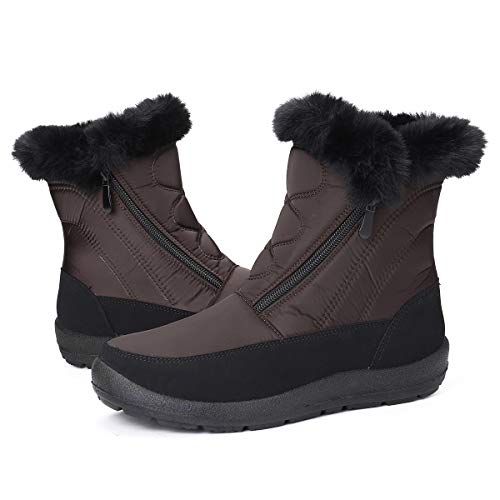 gracosy Botas Nieve Mujer Piel Forrado Tela Sintética Invierno Cálidas Botas Antideslizante Peso Ligero Plano Media Pierna Zapatos