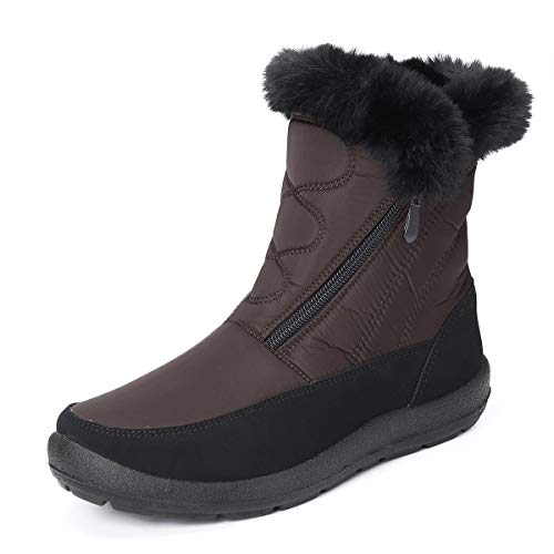 gracosy Botas Nieve Mujer Piel Forrado Tela Sintética Invierno Cálidas Botas Antideslizante Peso Ligero Plano Media Pierna Zapatos