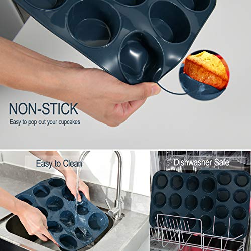 Grande Molde de Silicona para 12 Magdalenas, Bandejas para Hornear Muffin con Recubrimiento Antiadherente para Muffins, Cupcake, Brownie, Budín 33 x 25x 3 cm (Gris)