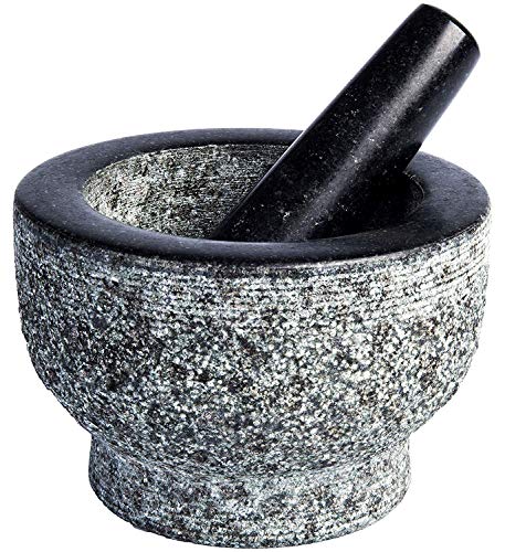 Granite Mortar and Pestle by HiCoup - Natural sin pulir, no poroso, apto para lavavajillas Mortero y mano de mortero,15 cm