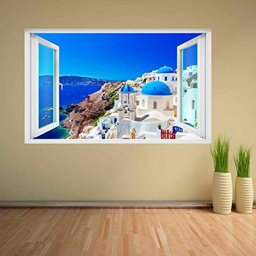 Grecia Islas Santorini Paisaje Vinil Etiqueta de Pared Sticker Pegatina Autoadhesivo Removible Personalizado Calcomania MI1033 (Mediano: 76 cm x 45 cm)