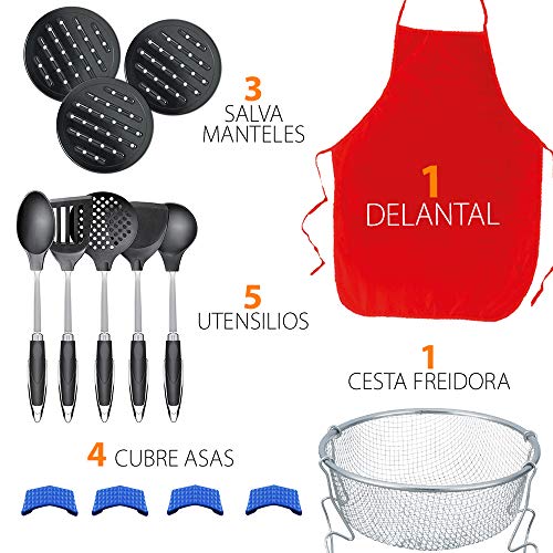 GRIDINLUX. Batería de Titanio y Fondo de Piedra. 25 Piezas. 12 Utensilios y 1 Delantal, Batería Completa, Antiadherente, Juego Set Ollas, Apta para todo tipo de Cocinas, Fácil limpieza