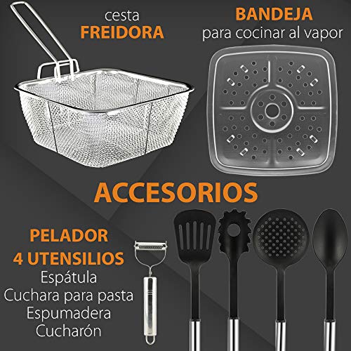 GRIDINLUX. Set Sartenes 12 pzs, Antiadherente, Accesorios, Juego Color Cobre, Revestimiento Cerámica, Aluminio Alta Calidad, Acero Inox, Cocina Saludable, Modernas, Todo tipo de Cocinas.