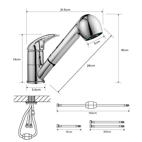 Grifo de cocina extensible Grifo Grifo mezclador de baño Grifo para lavabo con ducha de acero inoxidable, para agua fría y caliente