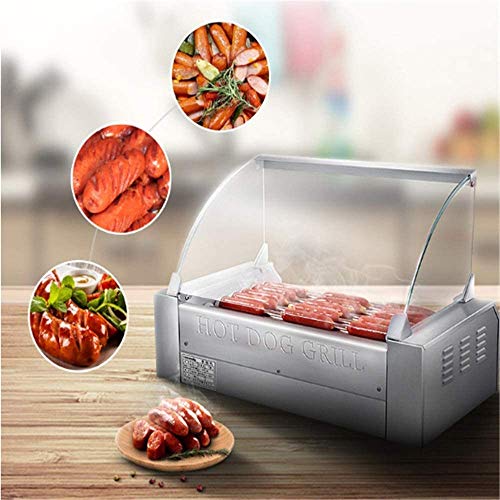 Grill eléctrico salchicha perro parrilla caliente, for el 7 de rollo de acero inoxidable perro caliente horno de mantenimiento, salchicha Grill, con tapa, de grado comercial 1200W Salchicha Salchicha