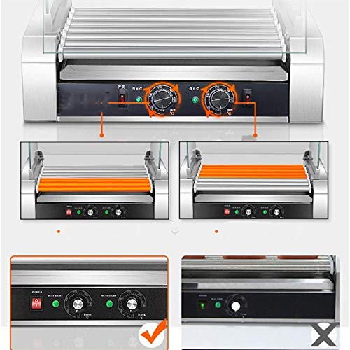 Grill eléctrico salchicha perro parrilla caliente, for el 7 de rollo de acero inoxidable perro caliente horno de mantenimiento, salchicha Grill, con tapa, de grado comercial 1200W Salchicha Salchicha