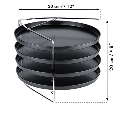 Grizzly Juego de bandejas para pizza de 4 unidades y 1 x Rejilla porta platos - Antiadherente