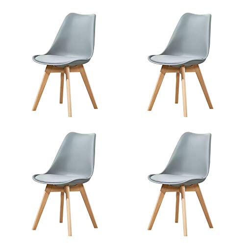 GroBKau Juego de 4 Sillas de Comedor Tulip, Sillas de Comedor Tapizadas, Asiento Acolchado Suave, Respaldo Ergonómico (Gris)