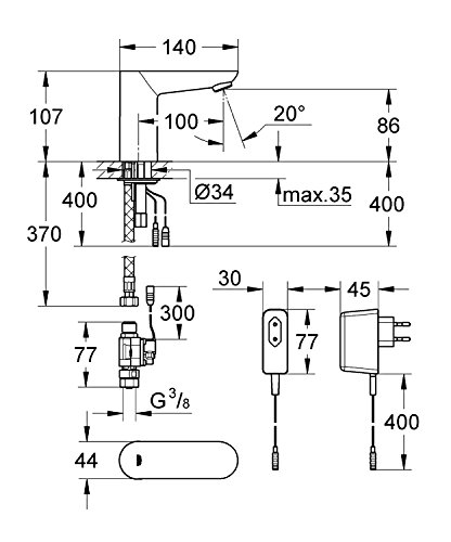 Grohe Euroeco Cosmopolitan - E Grifo de lavabo, infrarrojo electrónico (1/2") Ref. 36269000