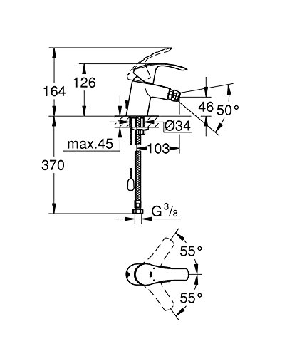 Grohe Eurosmart - Grifo de bidé con cadena retráctil 1/2", tecnología Grohe EcoJoy, tamaño S (Ref.32927002)