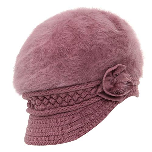 Gu3Je Hermosa Sombrero de otoño e Invierno de Punto Viejo Sombrero Caliente Engrosamiento de la Abuela Cap Medio anciana Madre en el Sombrero de la Ley para Mujeres (Color : Pink, Size : 56-58cm)