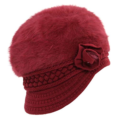 Gu3Je Hermosa Sombrero de otoño e Invierno de Punto Viejo Sombrero Caliente Engrosamiento de la Abuela Cap Medio anciana Madre en el Sombrero de la Ley para Mujeres (Color : Pink, Size : 56-58cm)