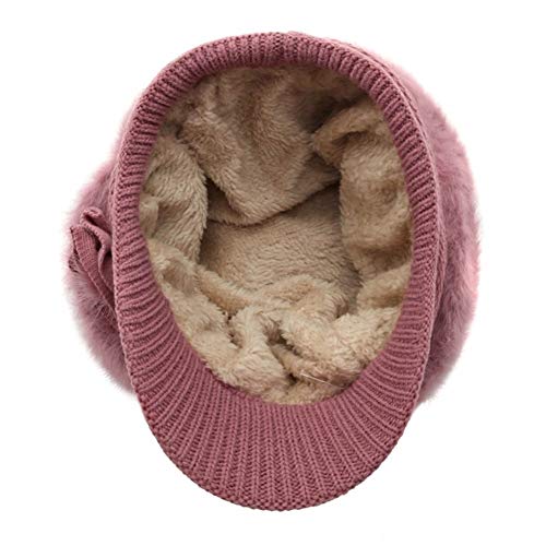 Gu3Je Hermosa Sombrero de otoño e Invierno de Punto Viejo Sombrero Caliente Engrosamiento de la Abuela Cap Medio anciana Madre en el Sombrero de la Ley para Mujeres (Color : Pink, Size : 56-58cm)