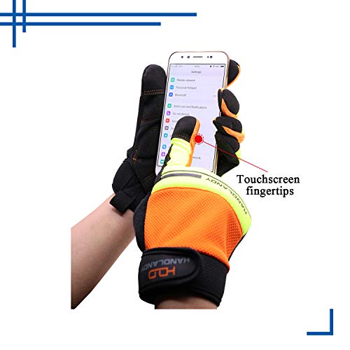 Guantes de trabajo ligeros, guantes de trabajo multifuncionales para hombre y mujer con protección extensiva de la palma, guantes de construcción de construcción de jardinería con pantalla táctil (XL)