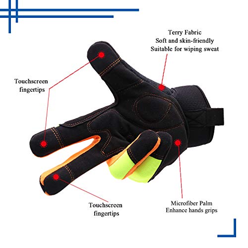 Guantes de trabajo ligeros, guantes de trabajo multifuncionales para hombre y mujer con protección extensiva de la palma, guantes de construcción de construcción de jardinería con pantalla táctil (XL)