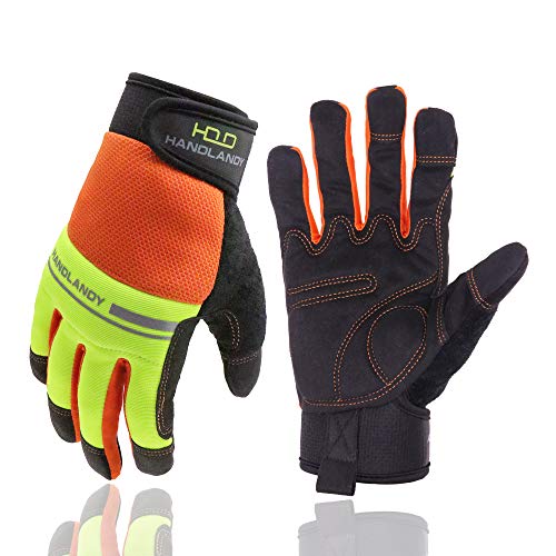 Guantes de trabajo ligeros, guantes de trabajo multifuncionales para hombre y mujer con protección extensiva de la palma, guantes de construcción de construcción de jardinería con pantalla táctil (XL)