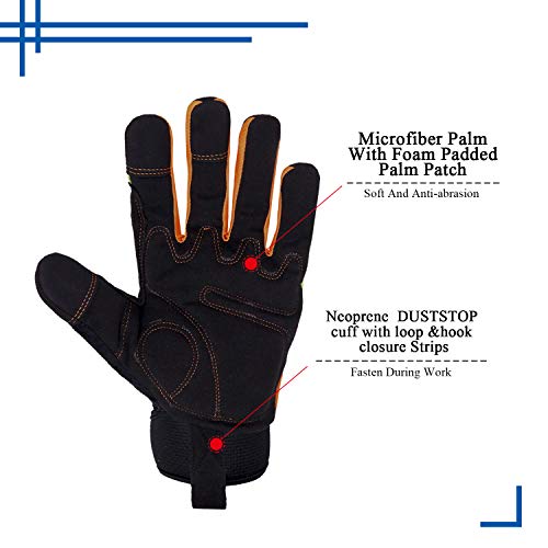 Guantes de trabajo ligeros, guantes de trabajo multifuncionales para hombre y mujer con protección extensiva de la palma, guantes de construcción de construcción de jardinería con pantalla táctil (XL)