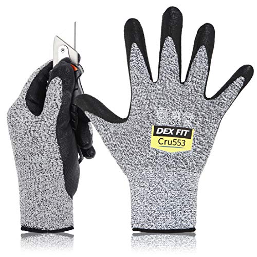 Guantes DEX FIT Nivel 5 Anticortes Cru553, Ajuste Cómodo Elástico en 3D, Gran Agarre, Espuma de Nitrilo Duradera, Smart Touch, Fino y Ligero, Gris Talla 8 (M) 1 Par