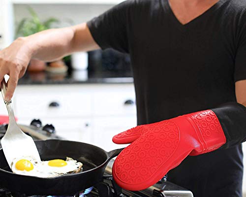 Guantes para Horno, Silicona Resistente al Calor Guantes para Horno Antideslizantes Extra Largos con protección de algodón para cocinar, Hornear