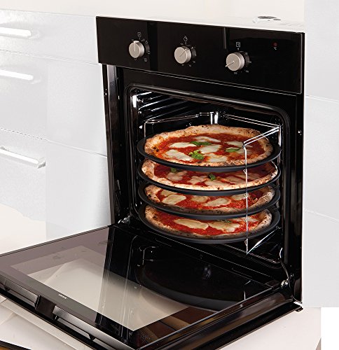 Guardini, Pizza&Manía, Set de 4 Moldes para pizza Ø32cm + Rejilla porta Molde. Material: Acero con Revestimiento Antiadherente, Color Negro.
