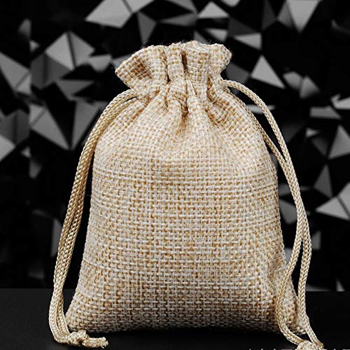 Gudotra Acerca de 100pcs Bolsa de Lino con Cordón para Joyería Regalos Arroz Boda Navidad Bolsitas de Tela Saco