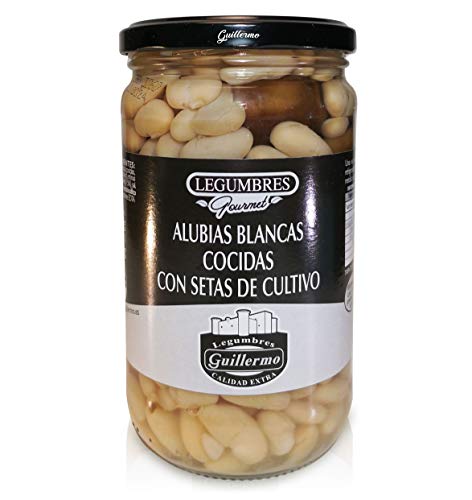 Guillermo Alubias Blancas Cocidas con Setas de Cultivo Gourmet Calidad Extra Conserva Tarro 540gr