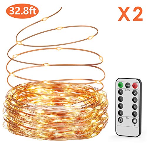 Guirnalda luces pilas【2 * 10M】, OxaOxe 200 LED, Impermeable Cadena de luces con Batería, Mando a distancia con 8 modos, Decoración para Navidad Interior y Exterior, Boda, Fiesta, Balcón