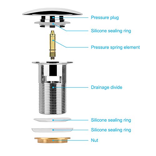 Guiseapue Tapones de Desagüe,Universal Lavabo Pop-Up Válvula Desagüe Cromado con Rebosadero Desagüe Clic-Clack con Rebosadero para Lavabo