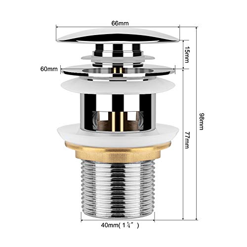 Guiseapue Tapones de Desagüe,Universal Lavabo Pop-Up Válvula Desagüe Cromado con Rebosadero Desagüe Clic-Clack con Rebosadero para Lavabo